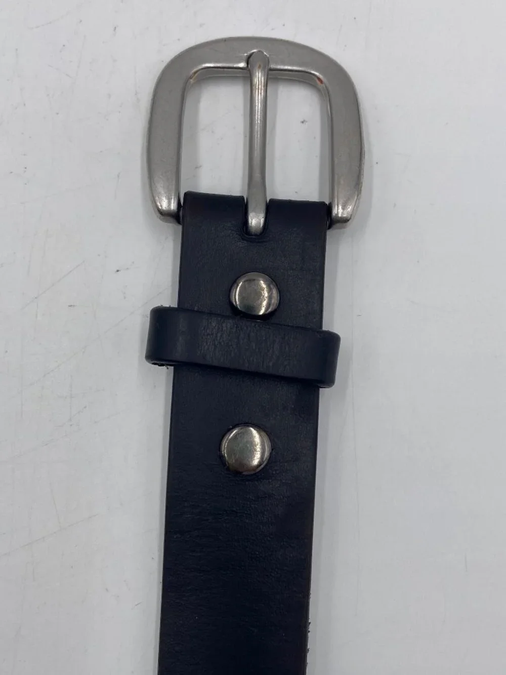 Lands' End Black Leather Dress Belt Mens Size 34/36 Silver Buckle 1 1/8